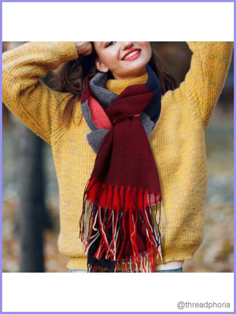 Oversized Plaid Scarf for Women with Tassel Detail, Warm Winter Shawl Wrap